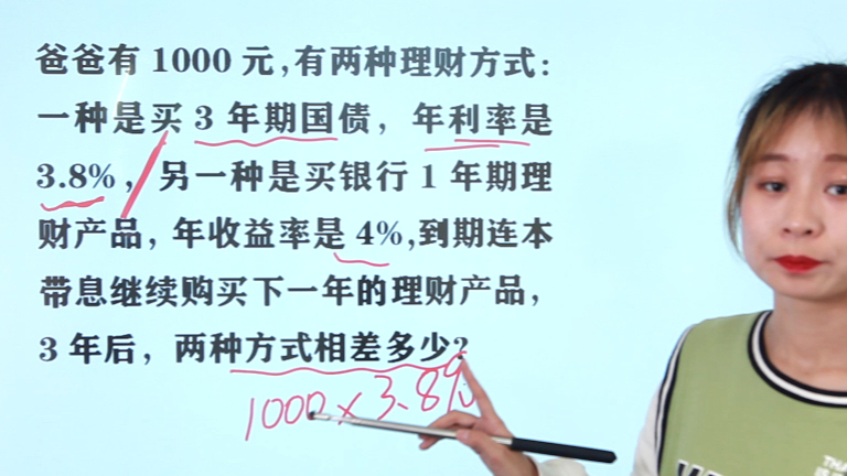 爸爸有1000元用于投资,买国债还是买银行理财划算,我们来算一算